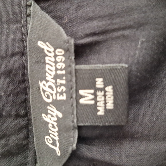 Lucky Brand Boho Black White Embroidered 3/4 Sleeve Peasant Rayon Top Blouse szM - Picture 6 of 6